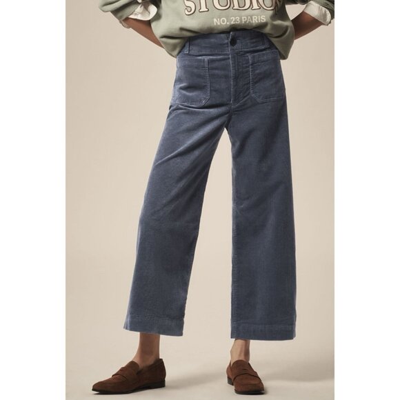 Anthropologie Maeve Colette Cropped Wide-Leg Corduroy Pants Womens 25 Blue NWT